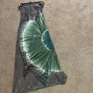 Floor Length Strapless Tie Dye Dress